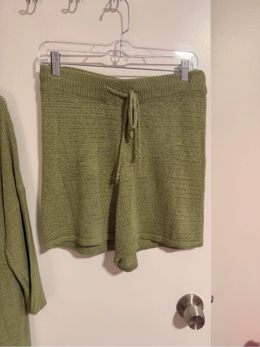Amazon Olive Green Knit Top and Drawstring Short Set
